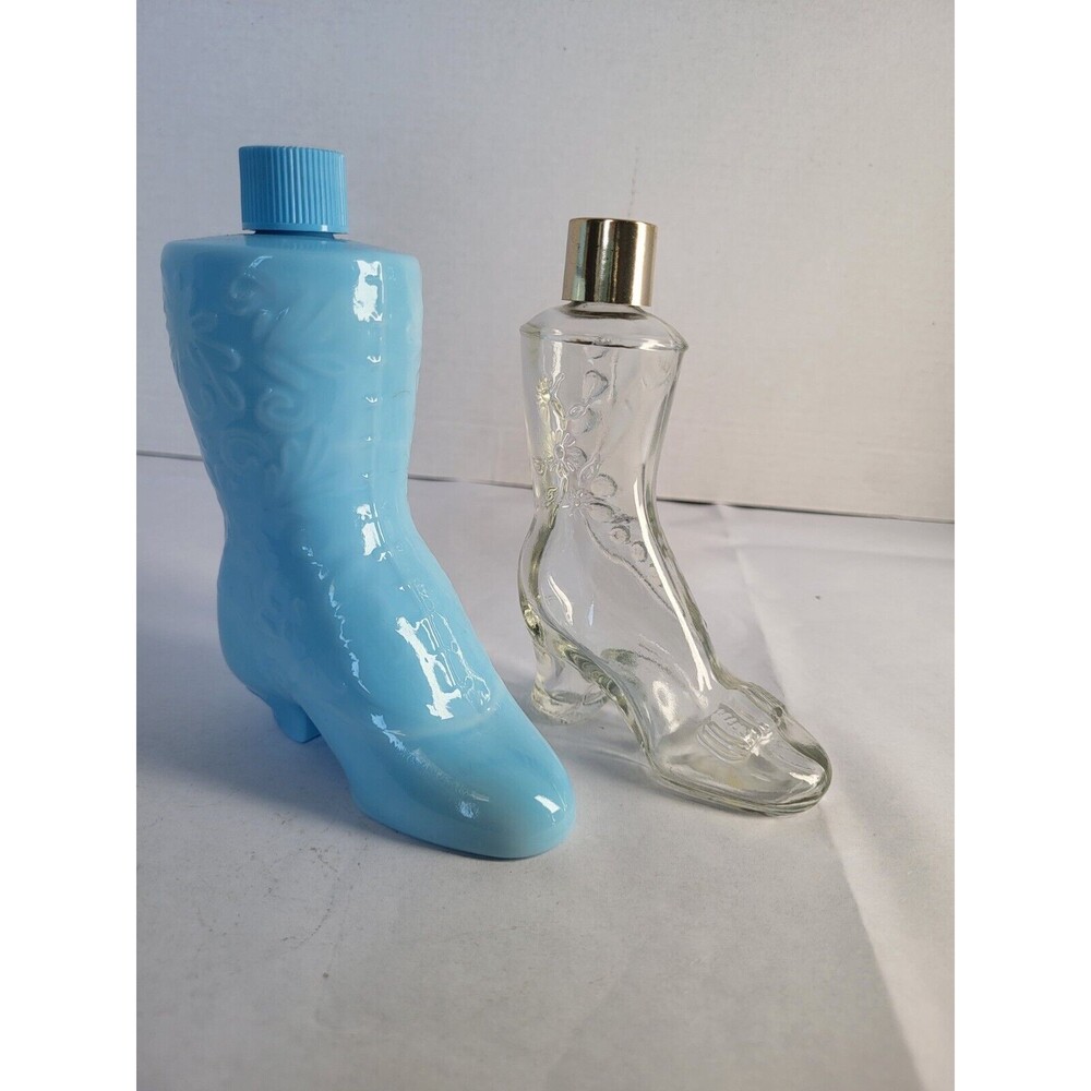 Lot of 2 Vintage AVON Sonnet Cologne Blue Women's Shoe Empty Bottle Floral
